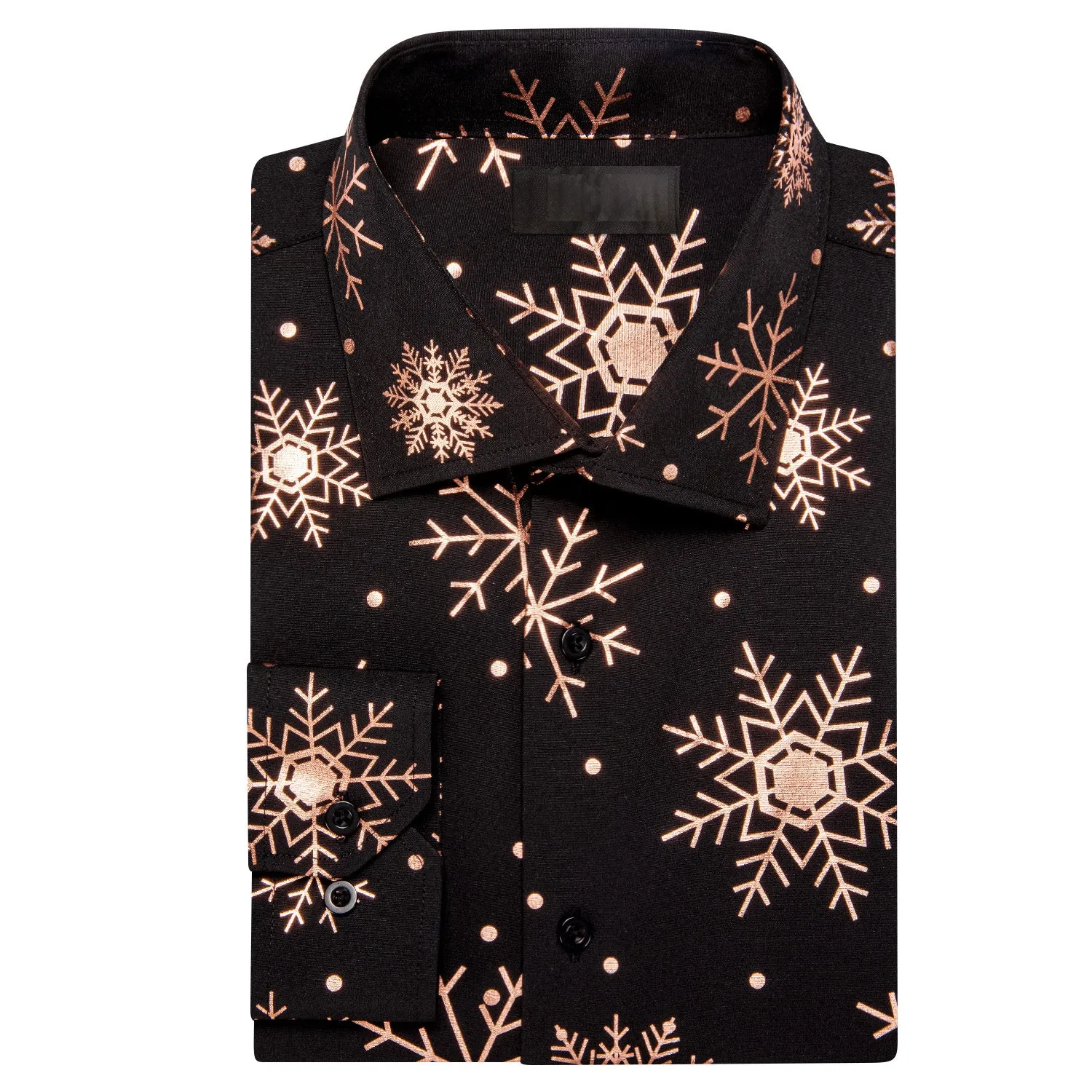 Black Christmas Rose Golden Snowflake Novelty Men's Long Sleeve Shirt