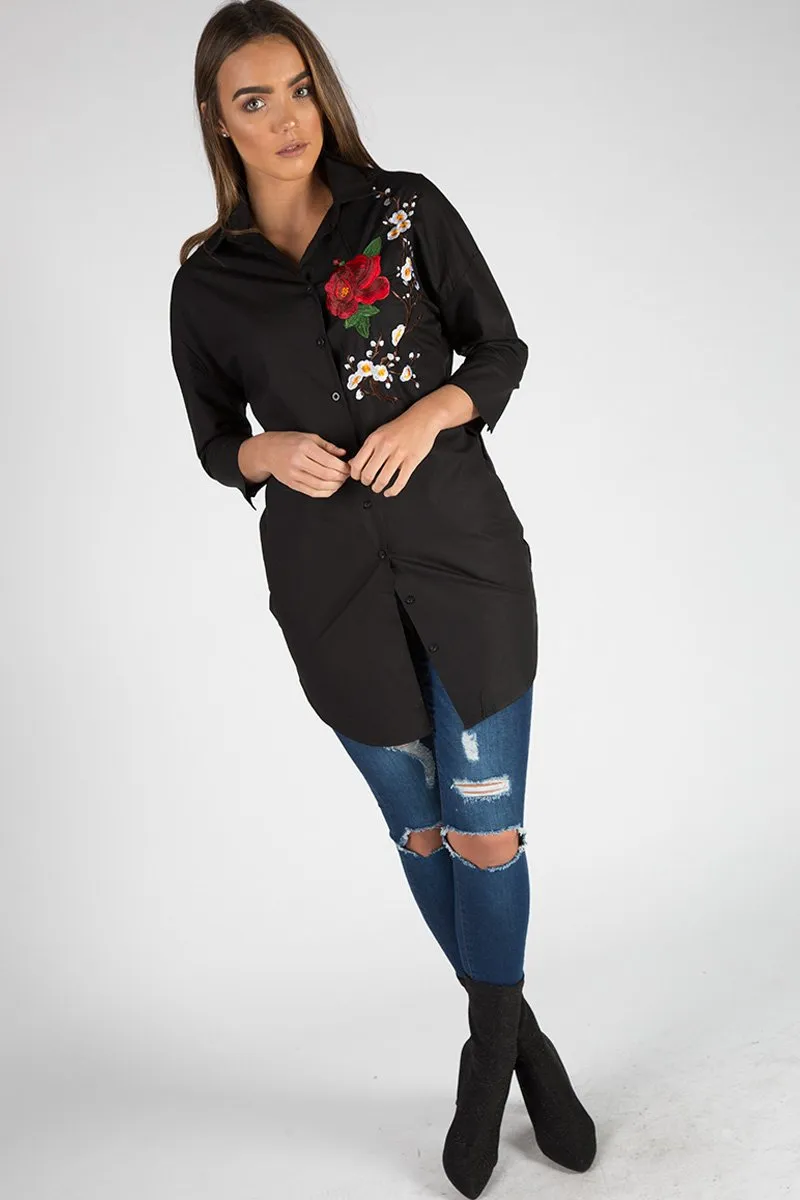 Black Embroidered Oversized Shirt  - Kate