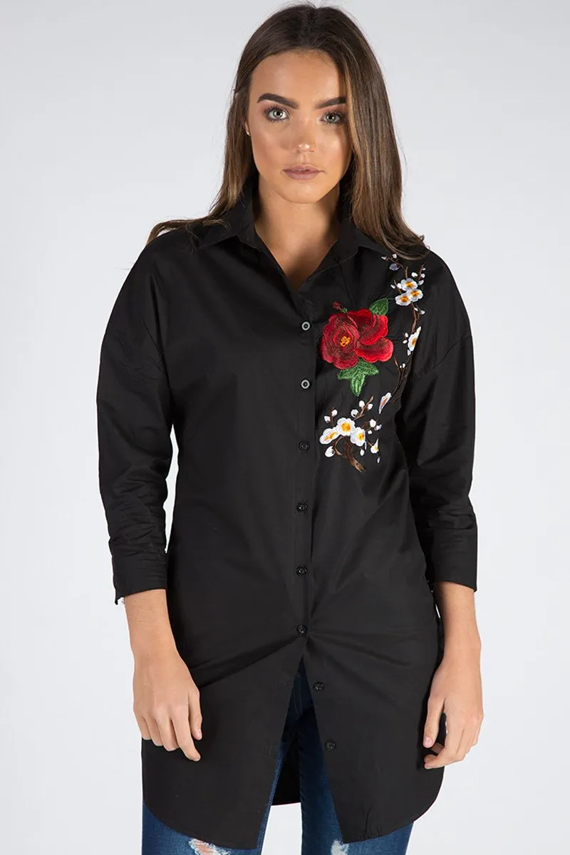 Black Embroidered Oversized Shirt  - Kate