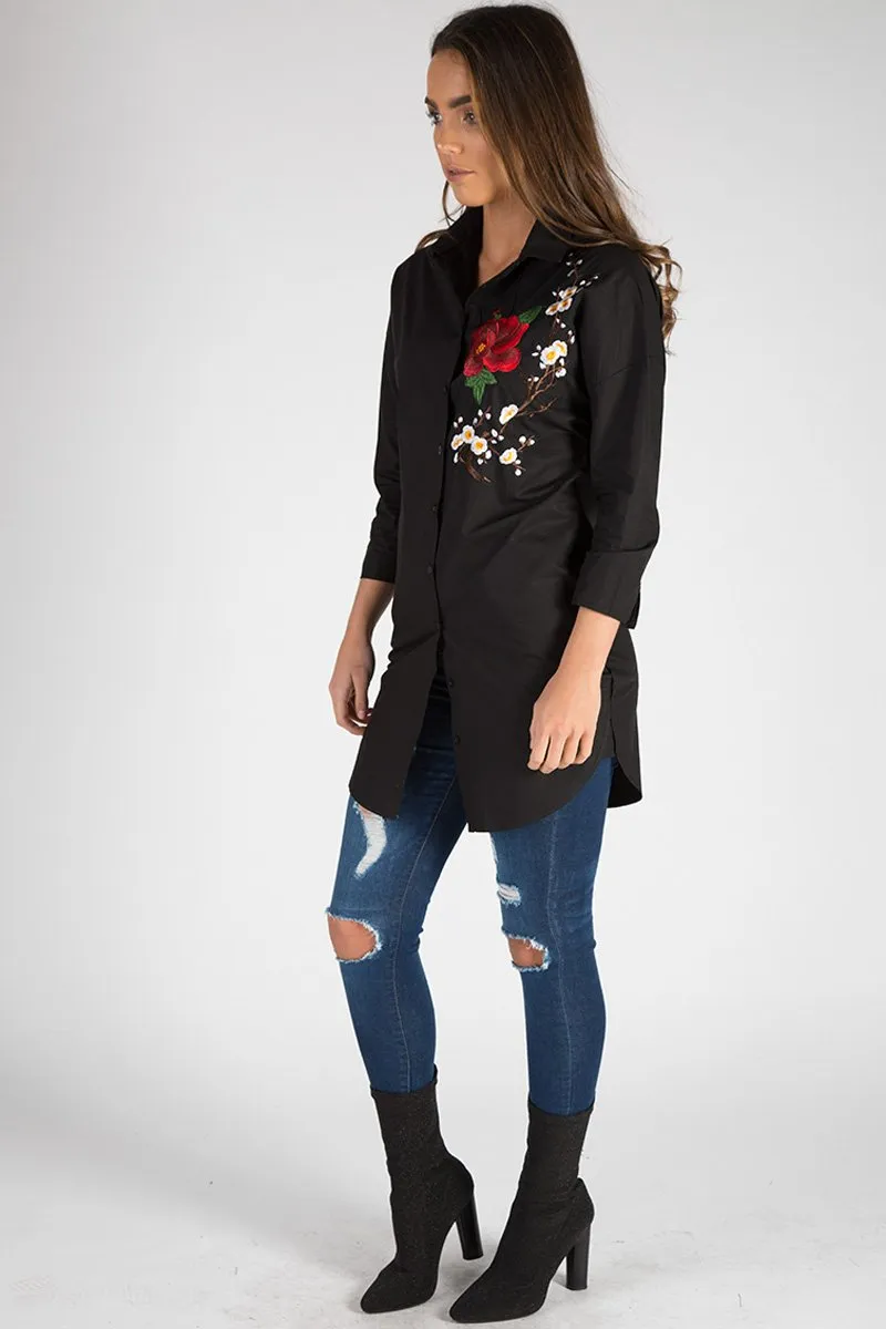 Black Embroidered Oversized Shirt  - Kate