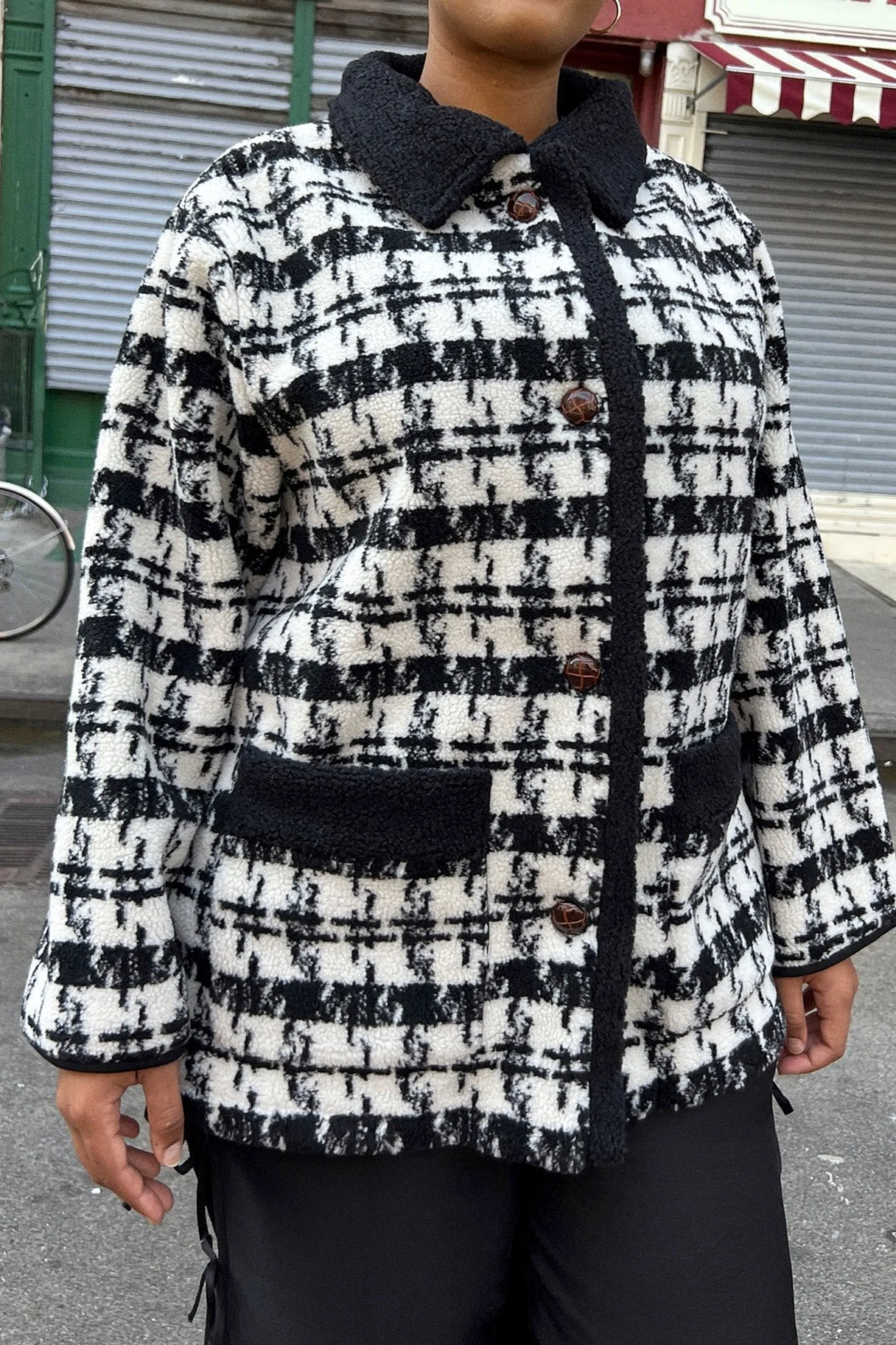 Black Houndstooth Monique Sherpa Jacket