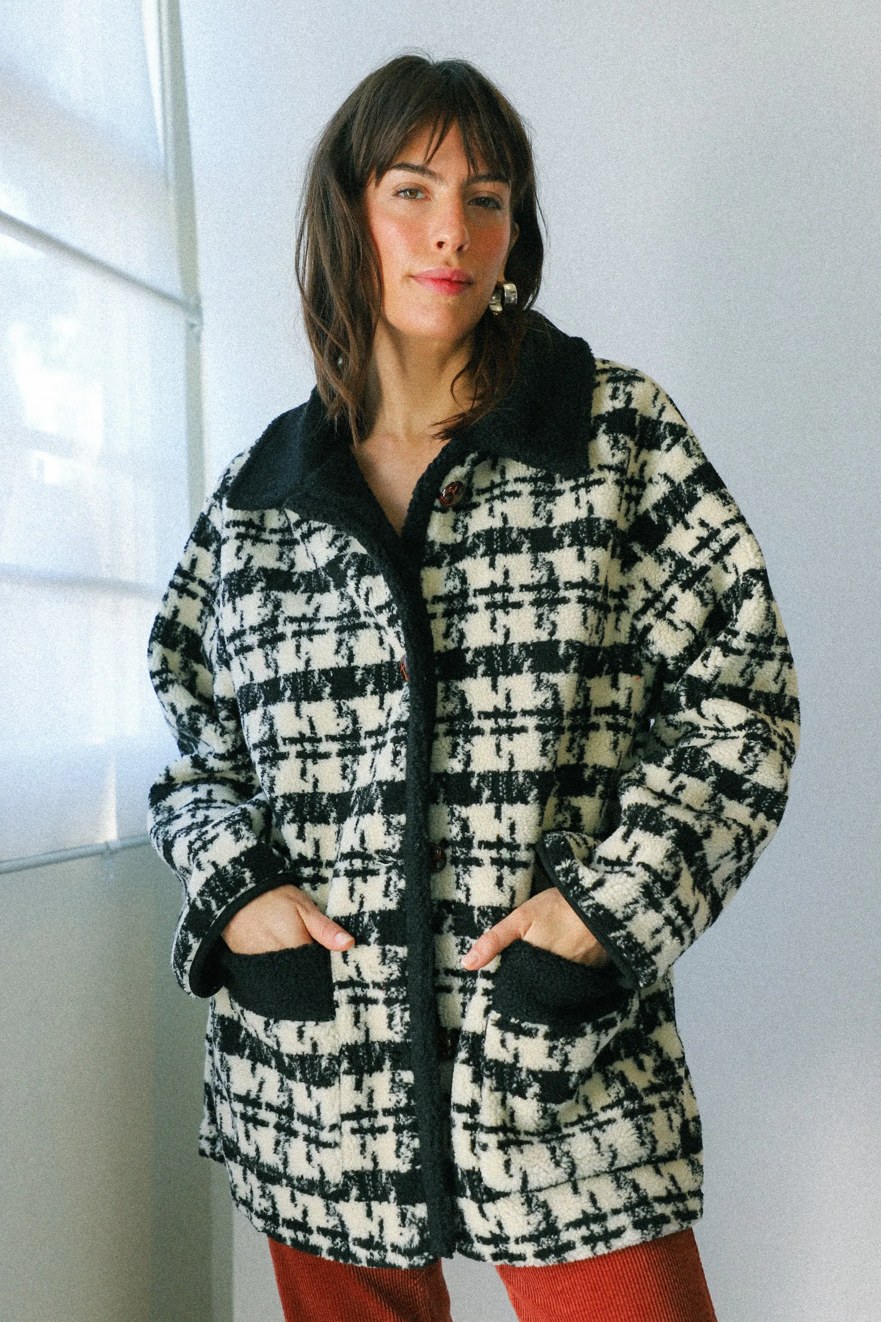 Black Houndstooth Monique Sherpa Jacket