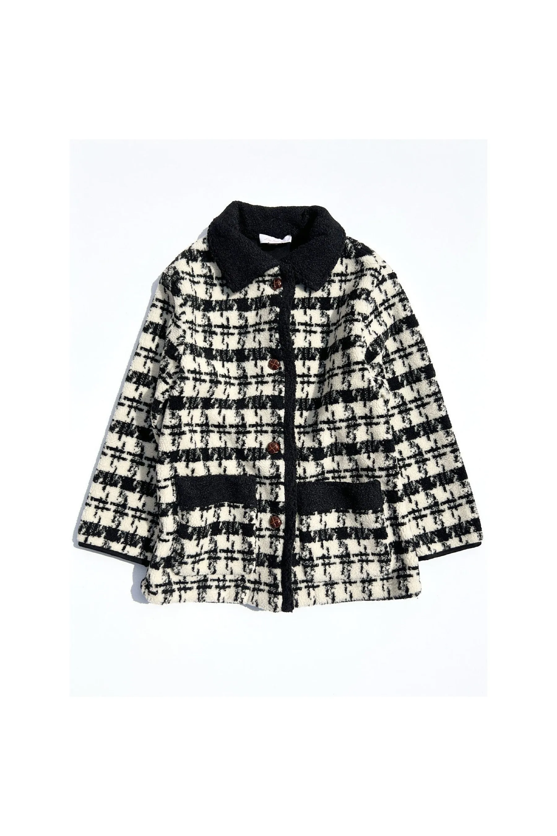 Black Houndstooth Monique Sherpa Jacket