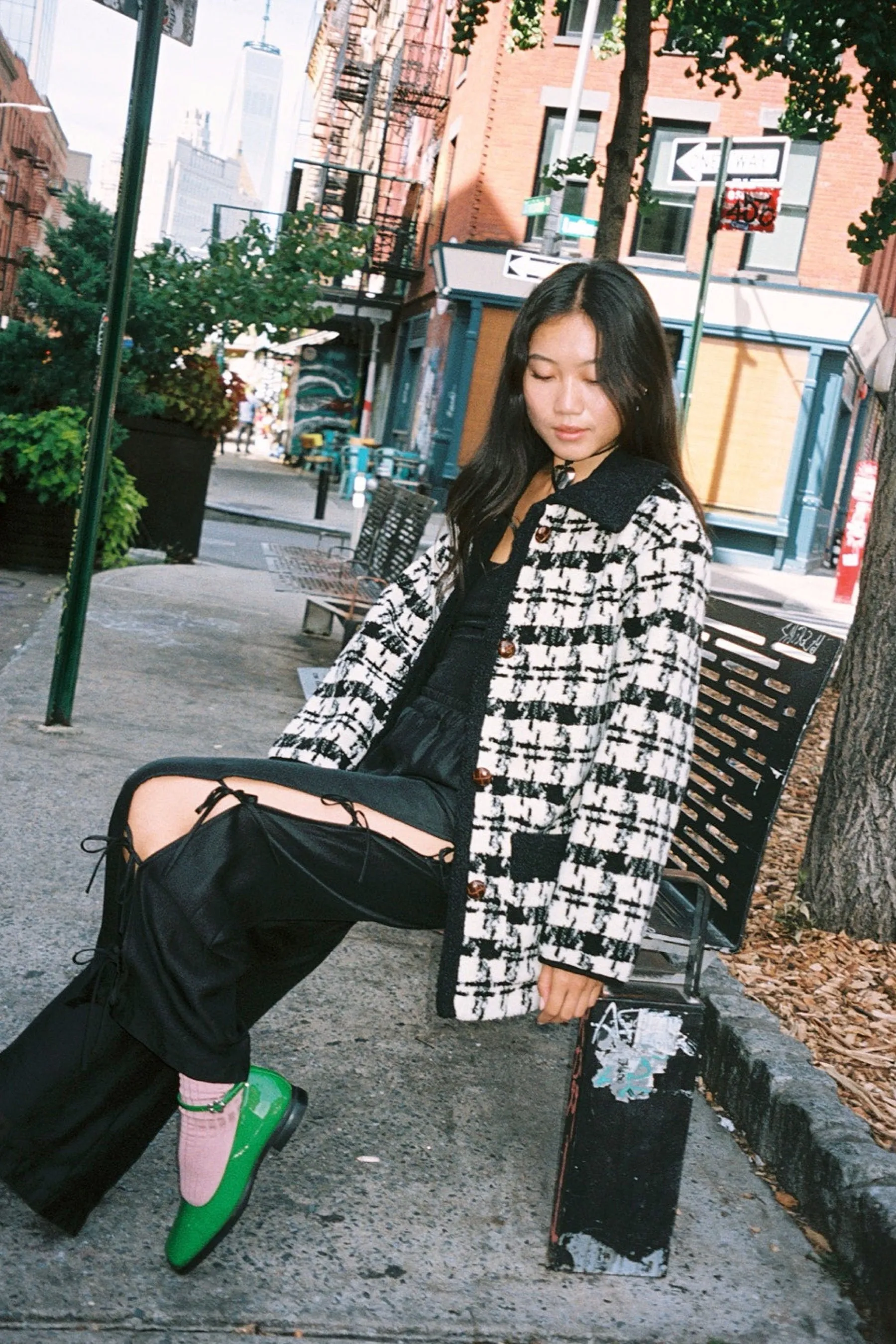 Black Houndstooth Monique Sherpa Jacket