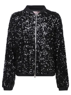 Black Sequin Bomber Jacket