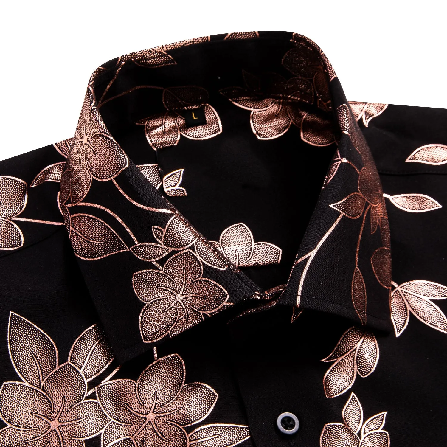 Black Shirt with Pink Floral Silk Men's Short Sleeve Shirt