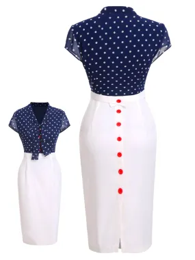 Blue & White 1960s Polka Dot Cap Sleeve Dress