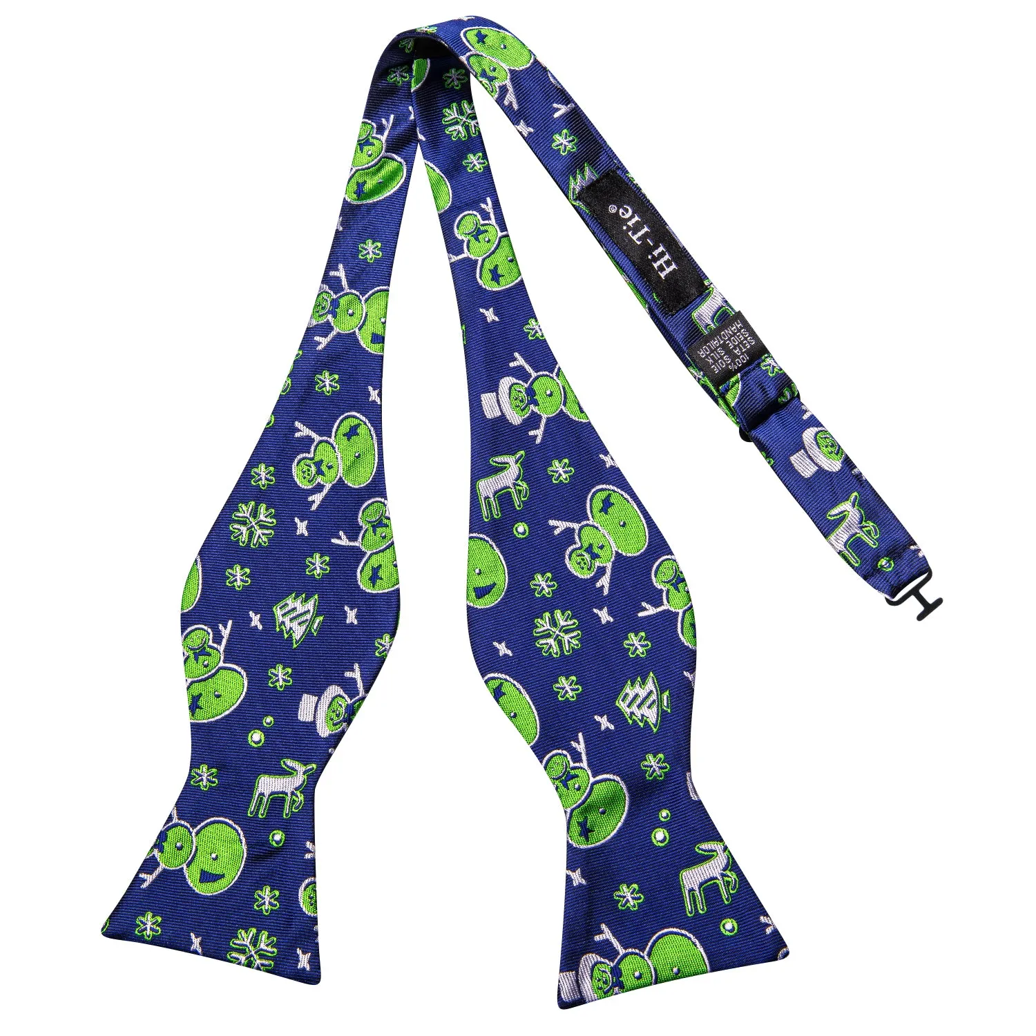 Blue Green Christmas Snowmen Self-tied Bow Tie Hanky Cufflinks Set