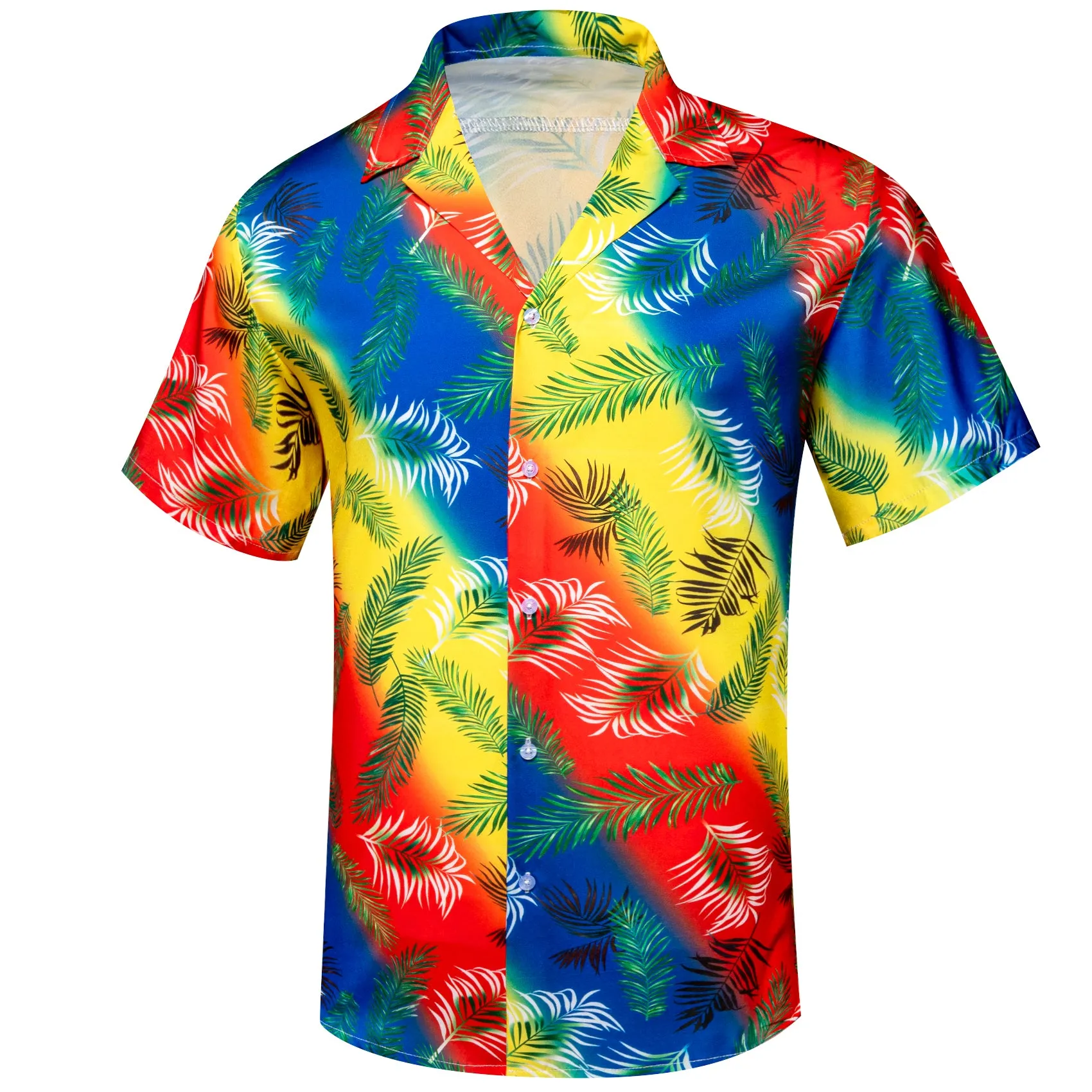 Blue Yellow Red Striped Floral Men's Short Sleeve Summer Shirt