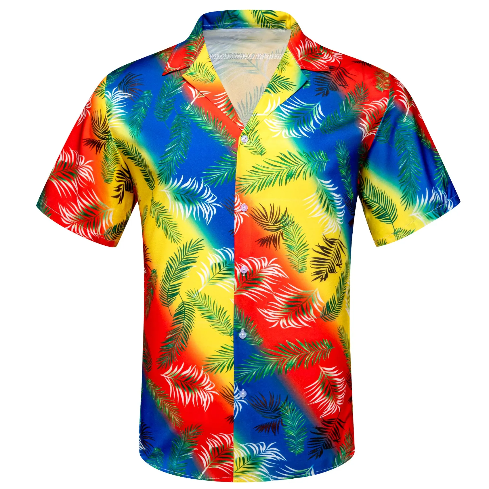 Blue Yellow Red Striped Floral Men's Short Sleeve Summer Shirt