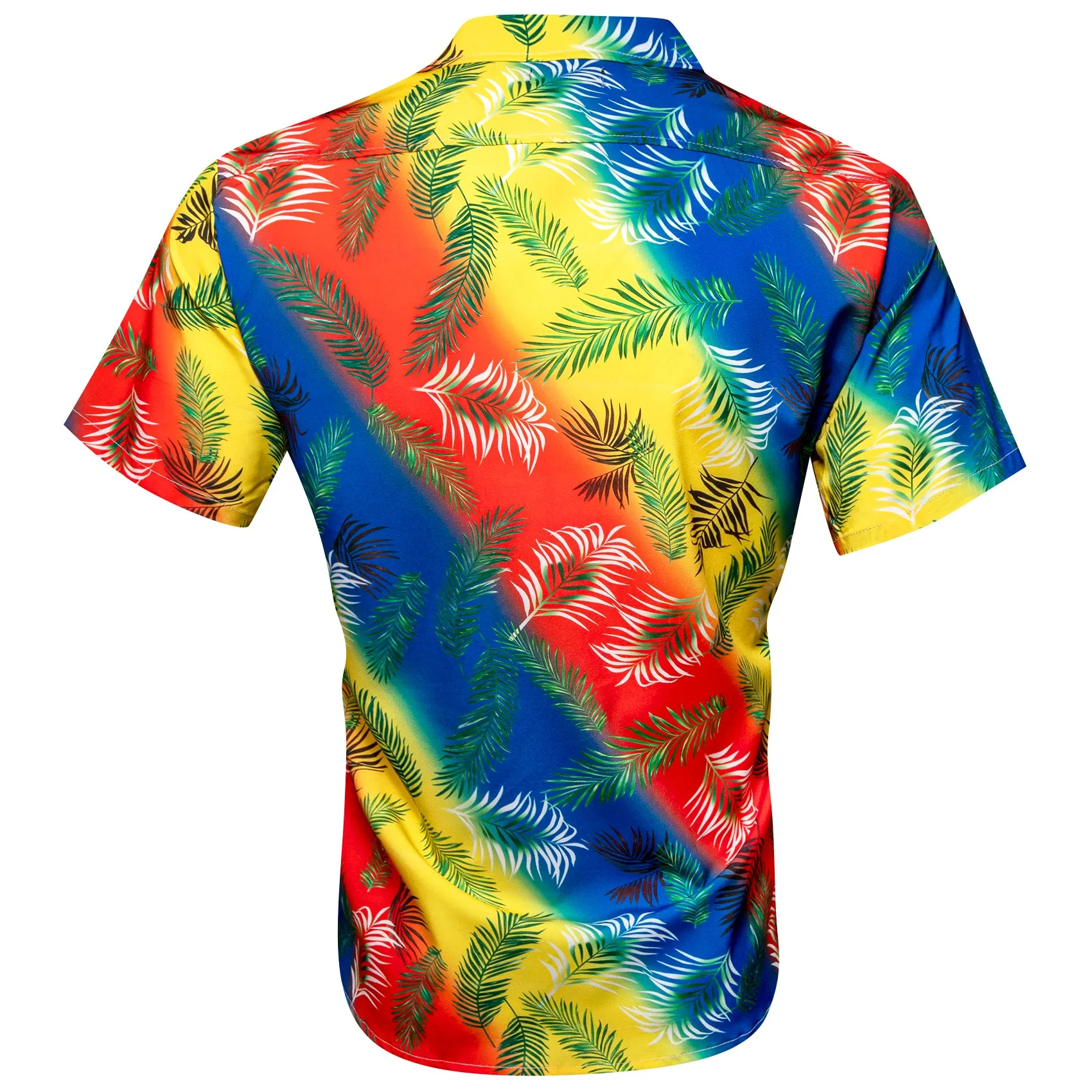 Blue Yellow Red Striped Floral Men's Short Sleeve Summer Shirt