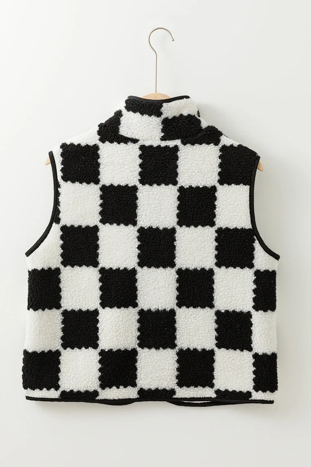 Blue Zone Planet |  Black Checkered Sherpa Collared Jacket Vest