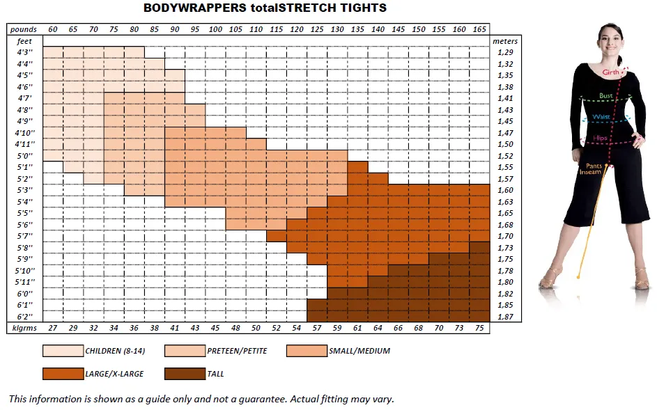 BODY WRAPPERS A91 CHILD/ADULT SOFT SUPPLEX LYCRA BODY TIGHTS