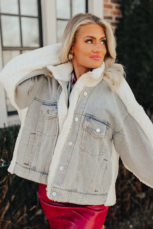 Bonfire Feels Sherpa Denim Jacket in Ivory