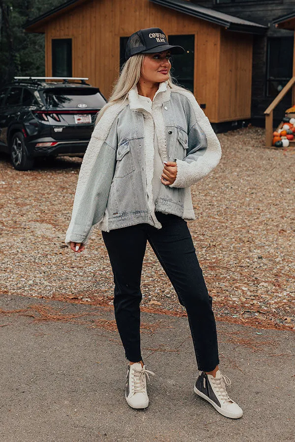 Bonfire Feels Sherpa Denim Jacket in Ivory