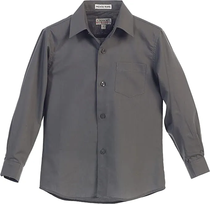 Boy's Long Sleeve Solid Dress Shirt - Dark Gray