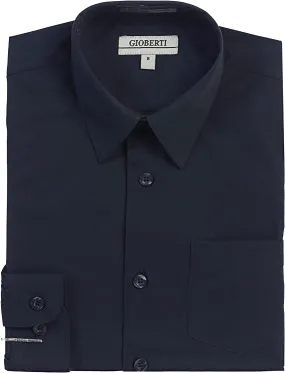 Boy's Long Sleeve Solid Dress Shirt - Navy