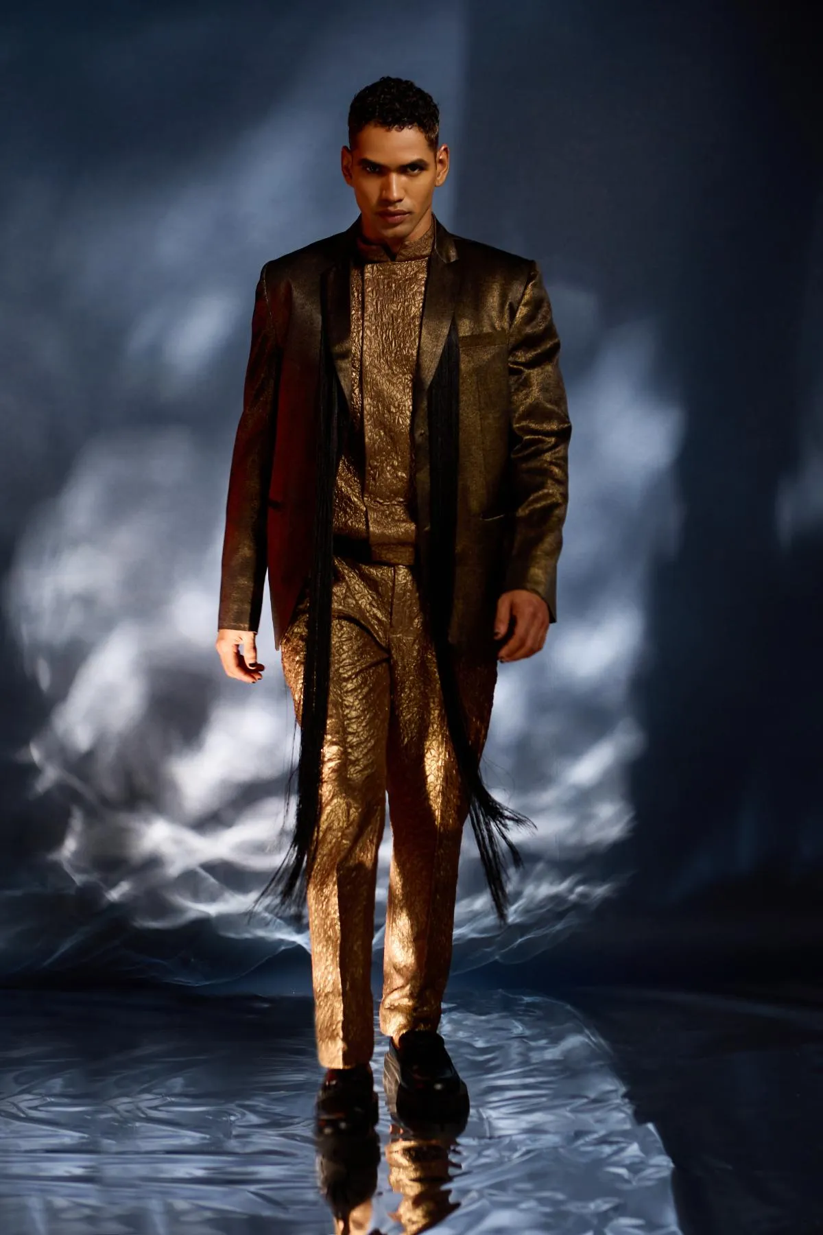 Bronze jacket with tone on inner jacket and pants