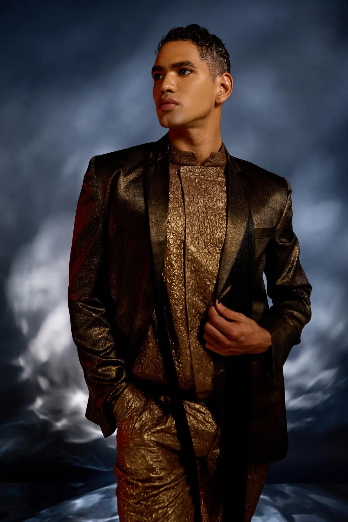 Bronze jacket with tone on inner jacket and pants