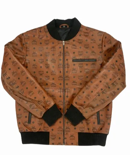 Brown Men's Leather Jacket | Men's designer inspired Ribbed bomber Jacket