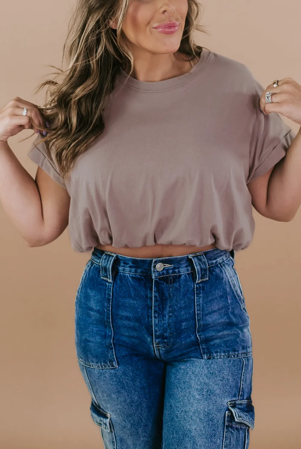 Bubble Crop Tee, Walnut