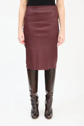 Burgundy Leather Midi Pencil Skirt