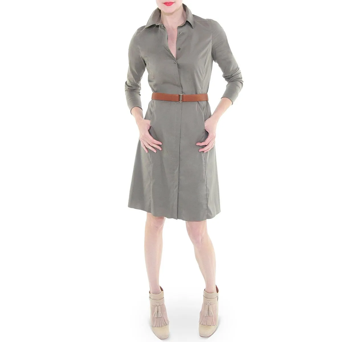 Button Down Long Sleeve Shirtdress - Olive