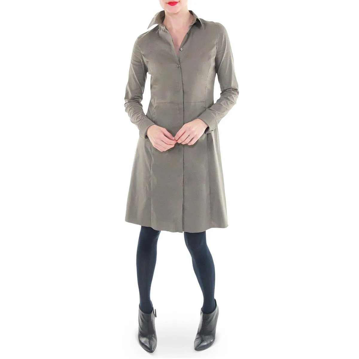 Button Down Long Sleeve Shirtdress - Olive