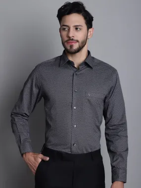 Cantabil Cotton Blend Printed Black Full Sleeve Party Wear Shirt for Men with Pocket