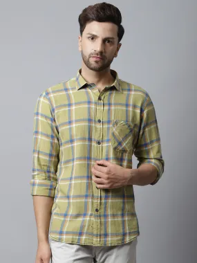 Cantabil Cotton Checkered Light Green Full Sleeve Casual Shirt for Men with Pocket