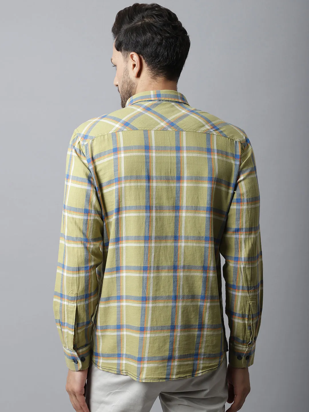 Cantabil Cotton Checkered Light Green Full Sleeve Casual Shirt for Men with Pocket