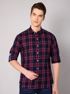 Cantabil Cotton Checkered Red Full Sleeve Casual Shirt for Men with Pocket