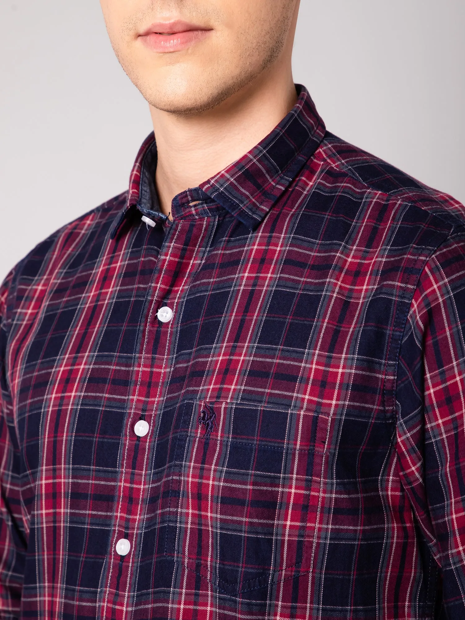 Cantabil Cotton Checkered Red Full Sleeve Casual Shirt for Men with Pocket