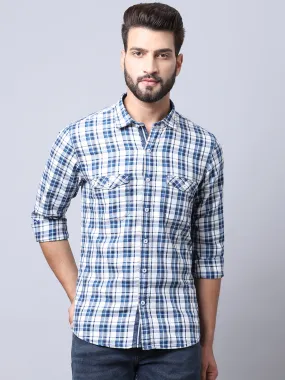 Cantabil Cotton Checkered White Full Sleeve Casual Shirt for Men with Pocket