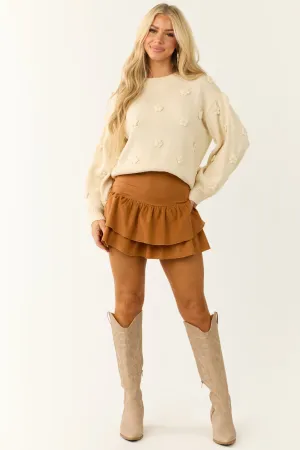 Caramel Corduroy Ruffle Layered Mini Skirt