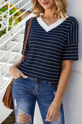 Casual Striped V-neck T-shirt