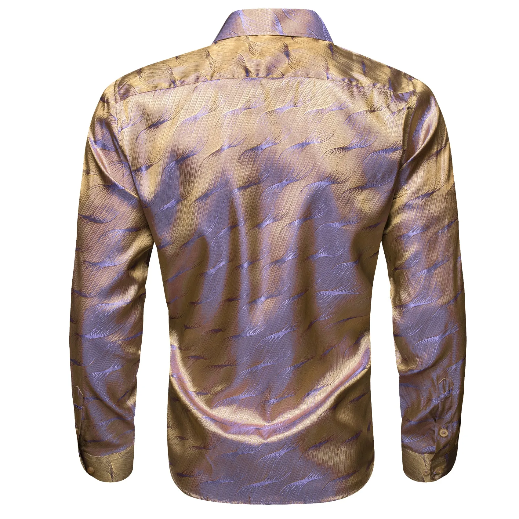 Champagne Purple Novelty Gradient Color Silk Men's Long Sleeve Shirt