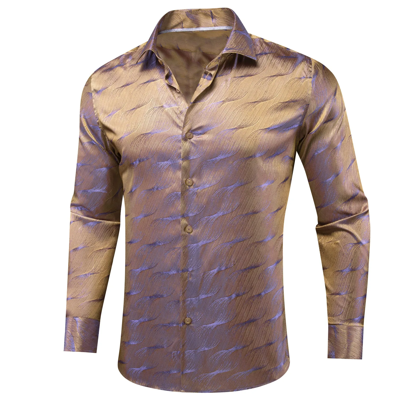 Champagne Purple Novelty Gradient Color Silk Men's Long Sleeve Shirt