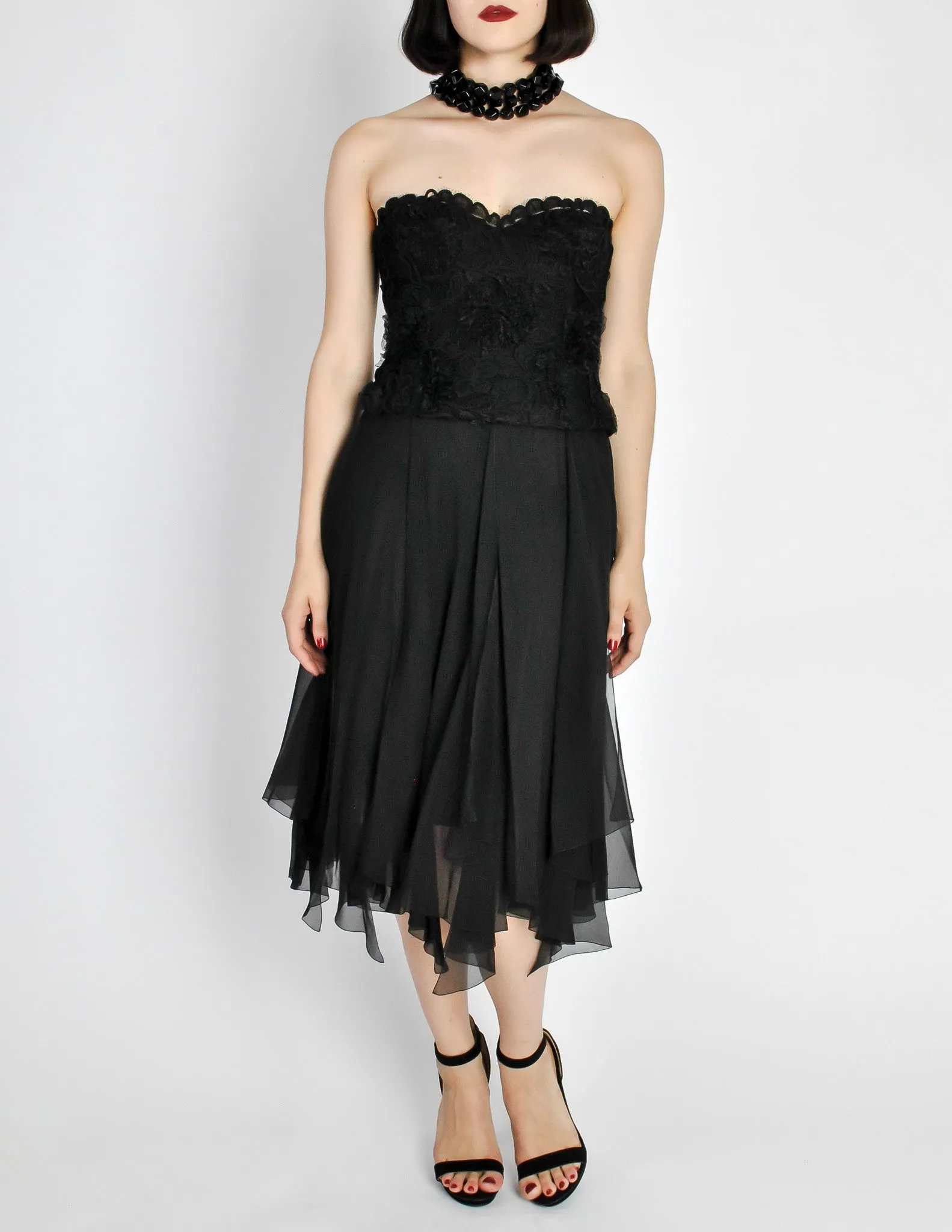 Chanel Vintage Black Silk Chiffon Layered Skirt