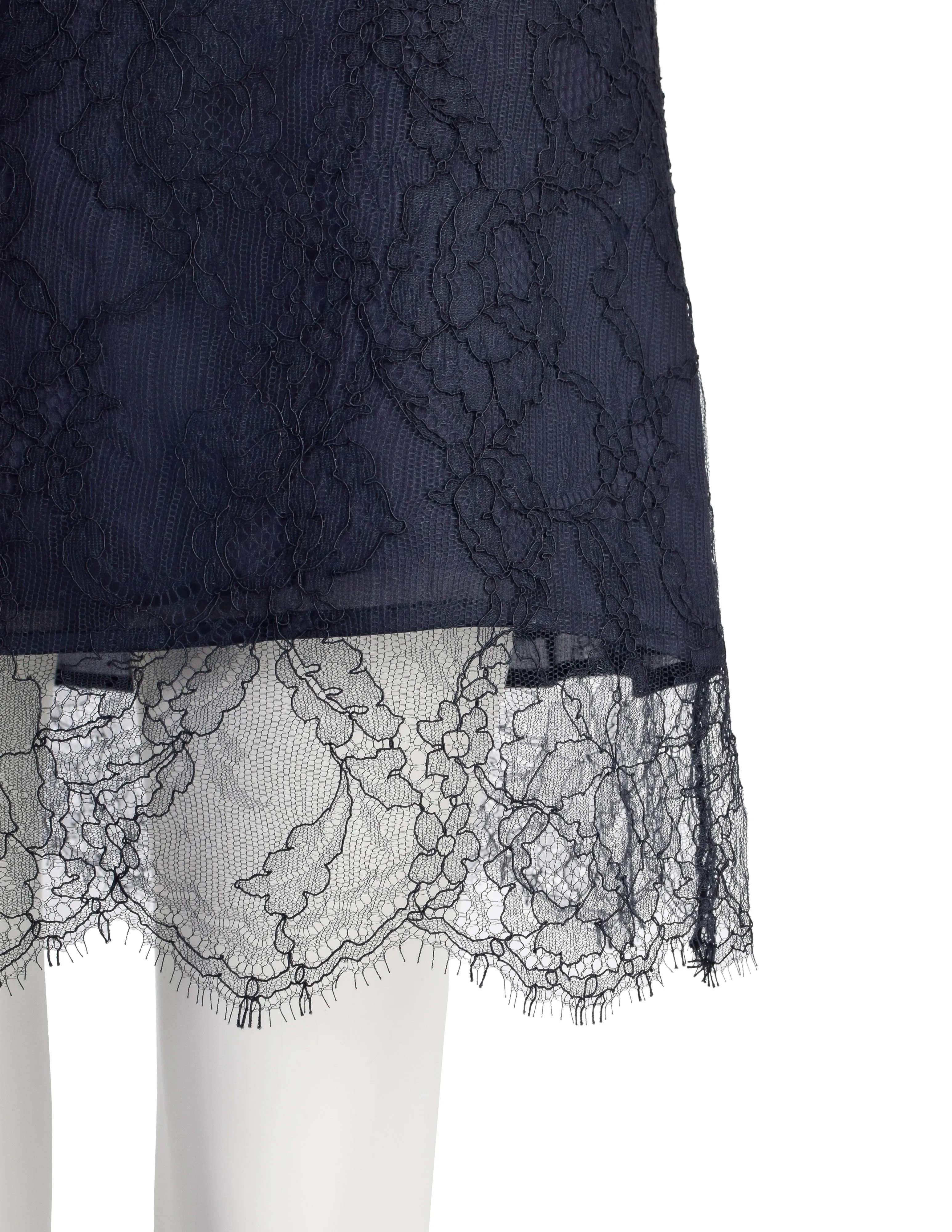 Chanel Vintage Navy Blue Silk and Lace Overlay Mini Skirt