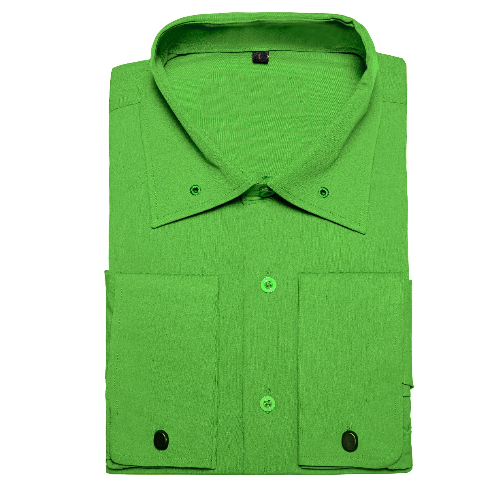 Chartreuse Green Solid Woven Men's Long Sleeve Shirt