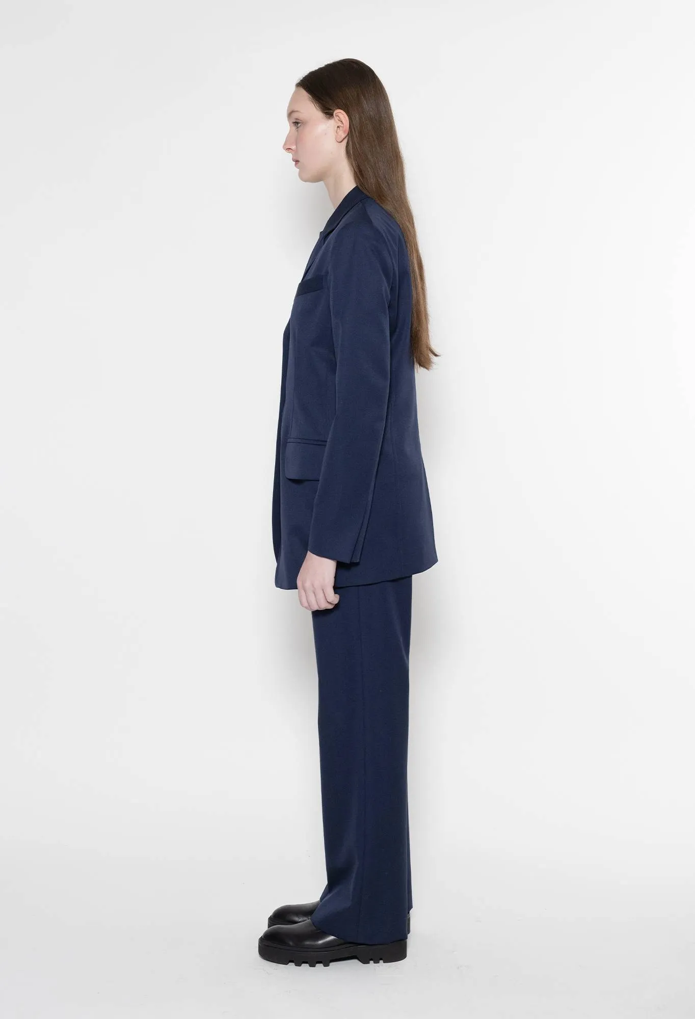 CHOPIN - Organic Wool Gabardine Three Button Blazer Jacket in Navy