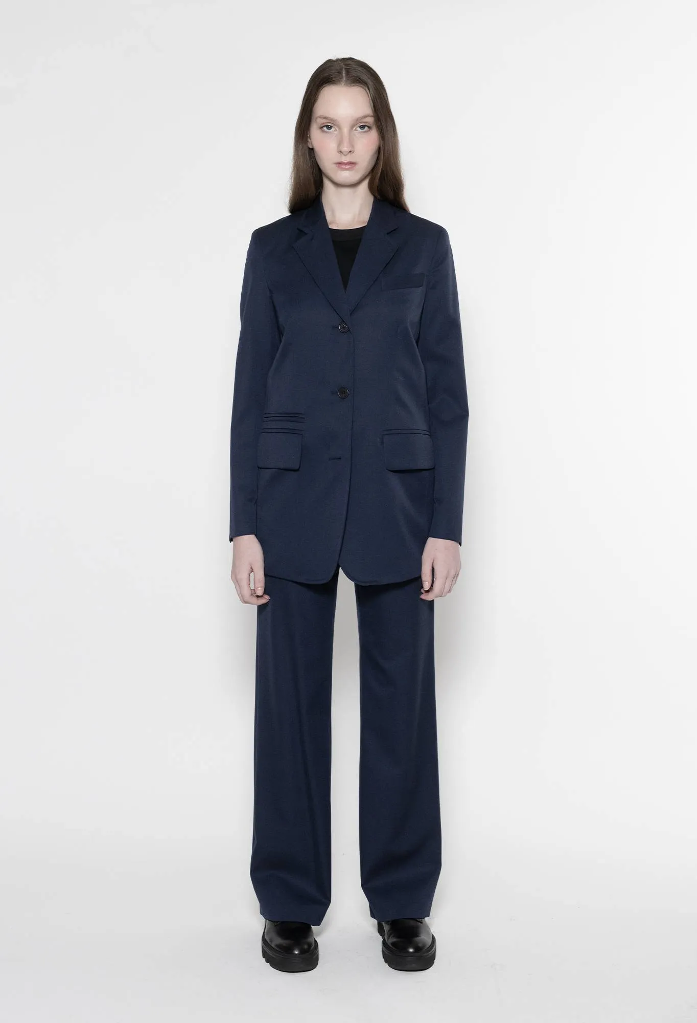 CHOPIN - Organic Wool Gabardine Three Button Blazer Jacket in Navy