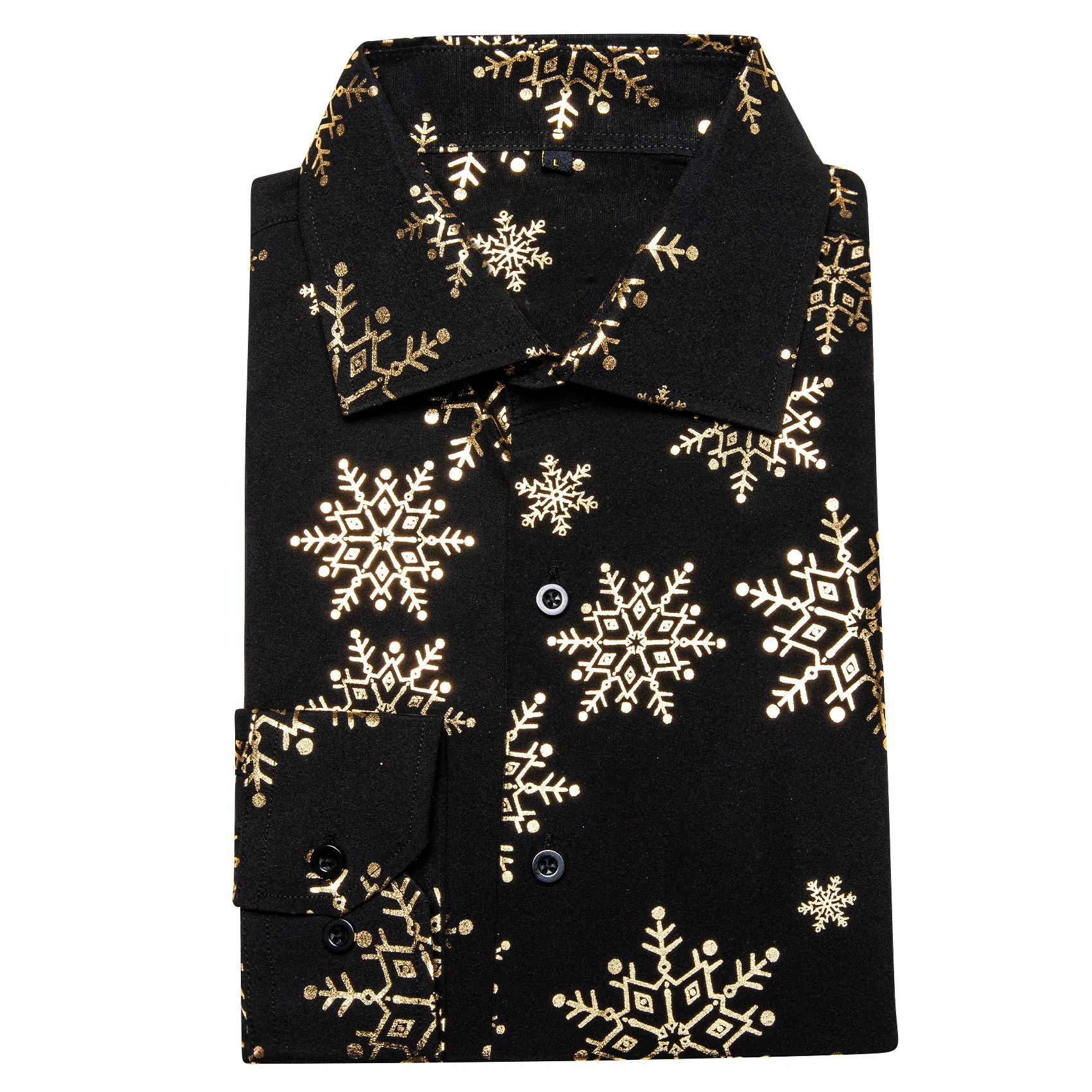 Christmas Black with Golden Snowflake Floral Men's Long Sleeve Shirt