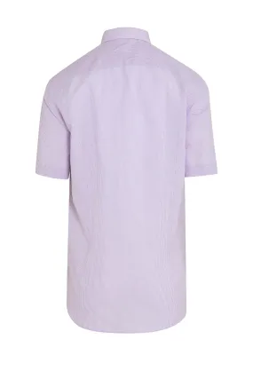 Classic Fit Short Sleeve Striped Cotton Lilac Dress Shirt