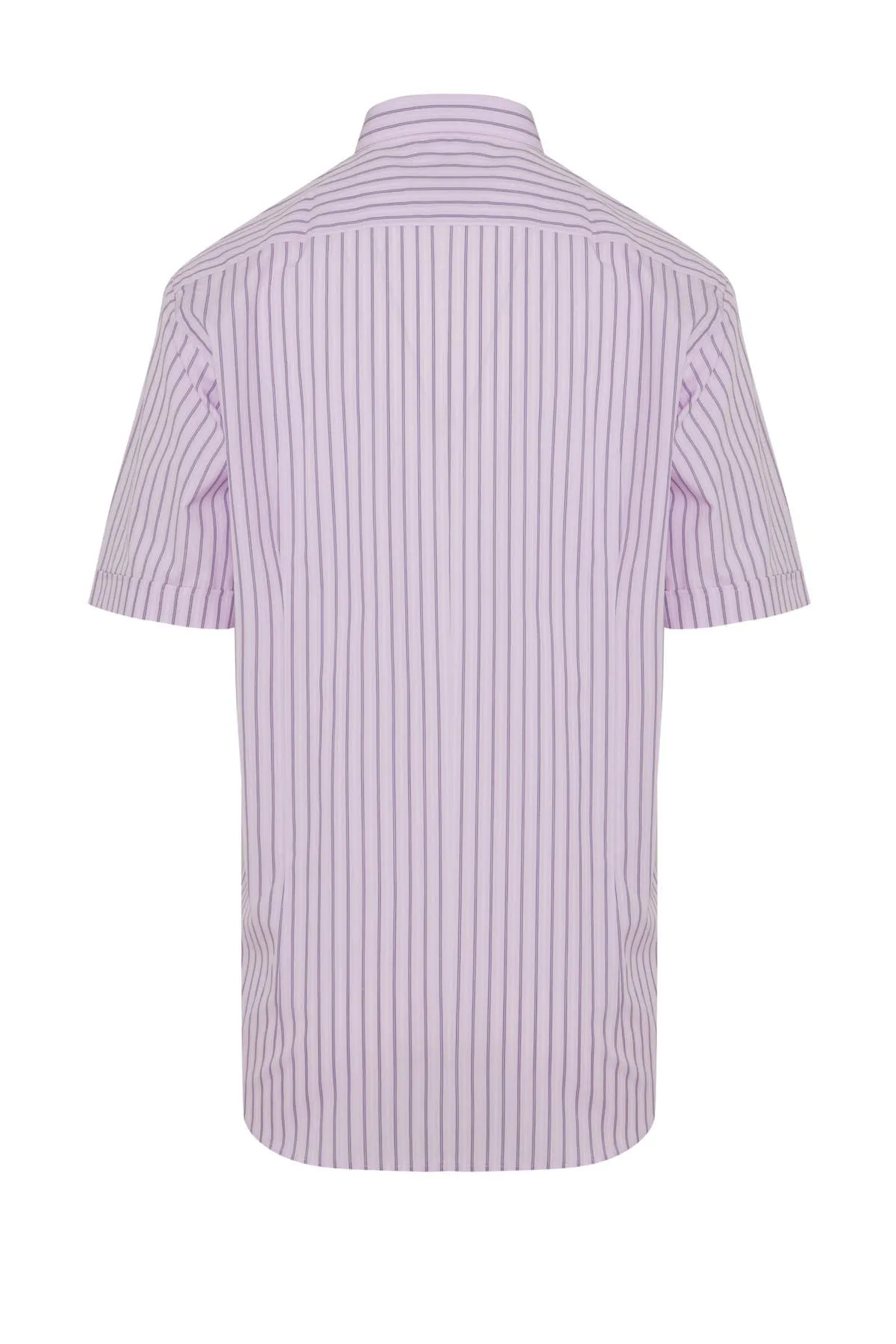 Classic Fit Short Sleeve Striped Cotton Pink Dress Shirt