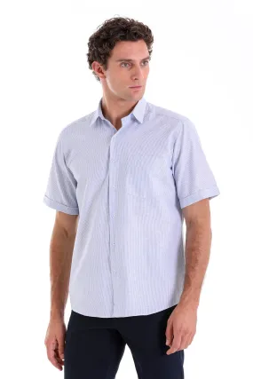 Comfort Fit Cotton Blend Striped Navy Dress Shirt