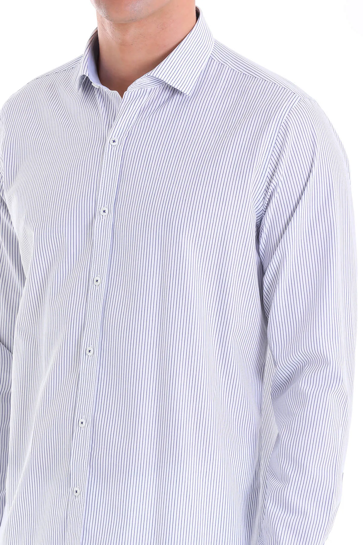 Comfort Fit Striped Long Sleeve Cotton Navy Dress Shirt