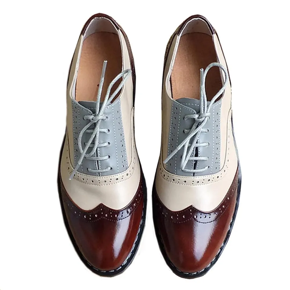 Comfortable Lace-Up Wingtip Flat Oxford Genuine Leather Shoes Footwear