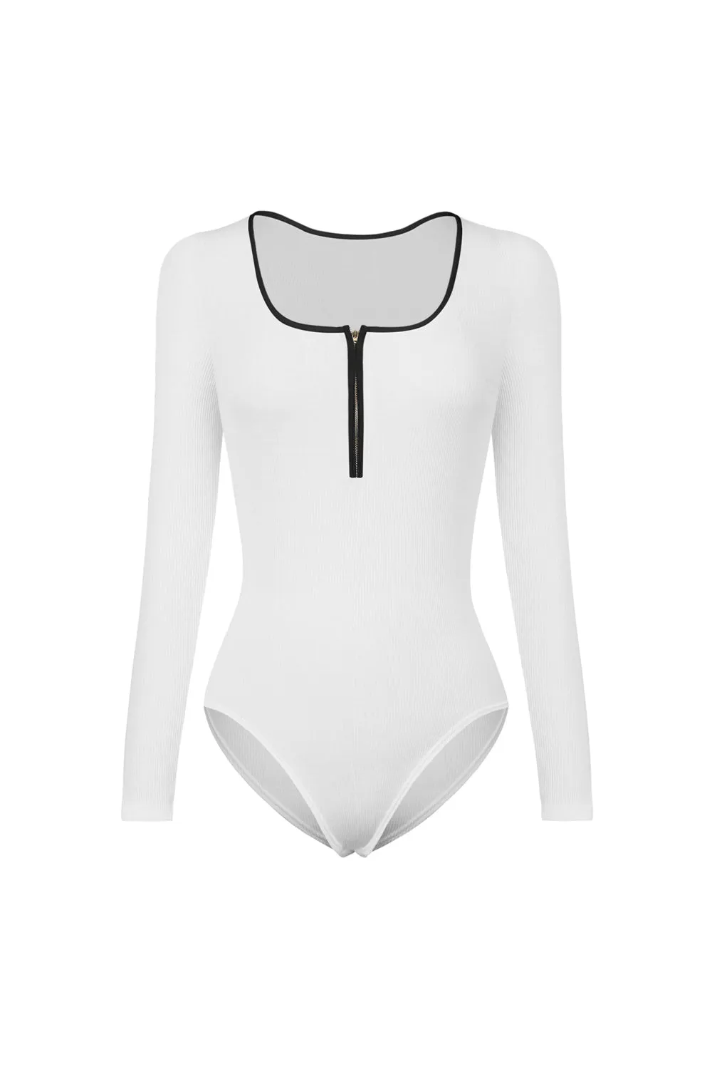 Contrast Trim Ribbed Long Sleeve Bodysuit